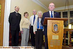 FITTING tribute . . . (from left) the Rev Alan Cooke, Margaret Clayton, Michael Lawson, Gladys Ashworth and Mark Johnson 