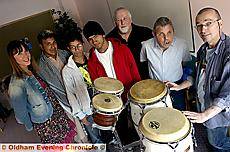 MAKING music... (from the left) Jo Hilditch, Wakhar Mohammed, Muhait Choudhury, Mahmood Miah, Ron Atkinson (project manager), Stephen Ratcliffe and John Slater (percussionist) 