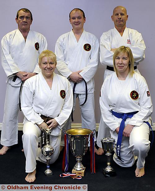 PICTURED left to right, back: Charlie Mitchell (coach) Darren Clayton, Keith Cockburn (6th Dan). Front: Pauline Jardine and Jackie Jordan. 