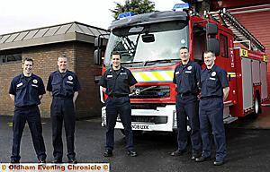 Pictured with the new fire engine are (from the left) Paul Ormrod, Peter Shaw, Andrew Tyas, Rob Nisbet and Mike Simms. 