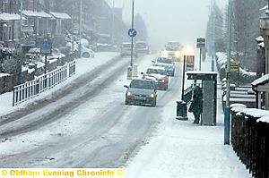 Abbeyhills Road in Oldham was a whiteout this morning as motorists struggled to work 