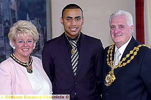 Youth mayor Mohammed Adil pictured with the Mayor, Councillor Jim McArdle, and the Mayoress, Councillor Kay Knox 