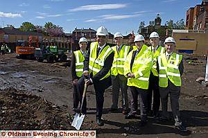 UNDER way . . . (from the left to right) David Gratrix (Project Director Community First), Riaz Ahmed, Peter Fenton (chairman of Oldham LIFT), Steve Sutcliffe (Director of Finance at NHS Oldham), Dr John Kelly, Peter Johnson (managing director of Marshall Construction) 