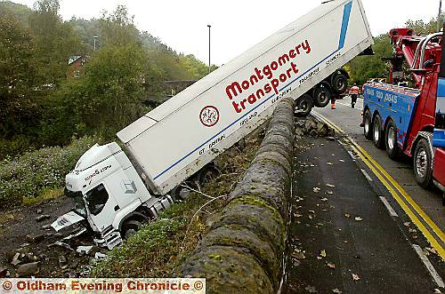 The lorry ended up on the track of the old railway after plunging down 