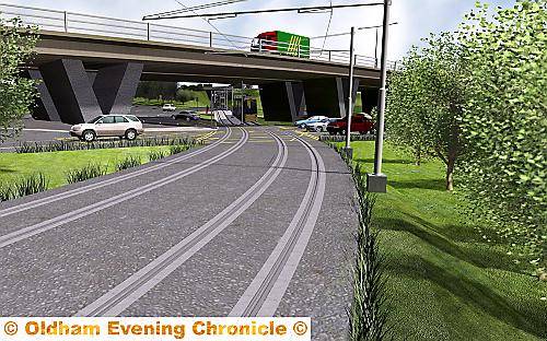 HOW the tracks will look approaching Oldham Way from Manchester Street. The original plans proposed a tunnel at this point 
