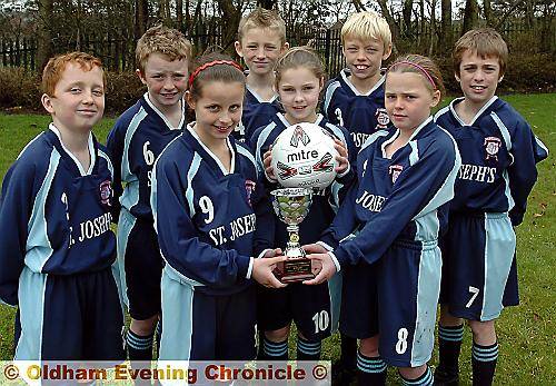 MEET the brilliant boys and girls of St Joseph’s R.C Primary School’s football team. They clinched victory in the Oldham Catholic Primary Schools’ mixed six-a-side football tournament. Pictured are Matthew Smith (back, left), Callum Whitworth, Thomas Ainsworth, Thomas O’Grady and Callum Hendrick. Ellie Morrison (front, left), Lavinia Whitehead and Ella Rigby. 