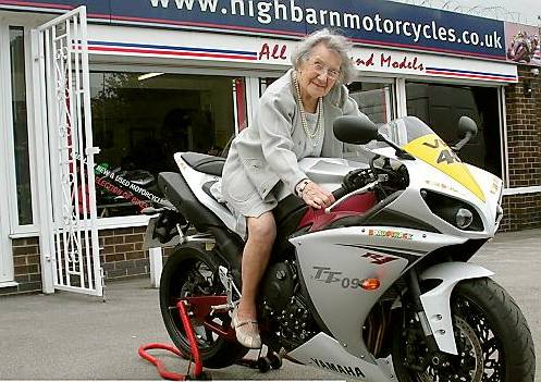 ON your bike . . . Hilda on the Yamaha ridden by Valentino Rossi 