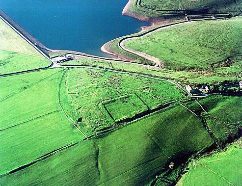 The smaller fortlet can clearly be seen inside the larger fort area next to Castleshaw Reservoir 
