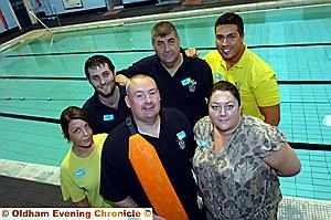 THE team at Crompton pool (back row, from the left) Natalie Downs, Mike Elson, John Gillam, Tony Alberti. Front: Paul Roberts and Joanne Nield, with (inset) Victoria Slater. 