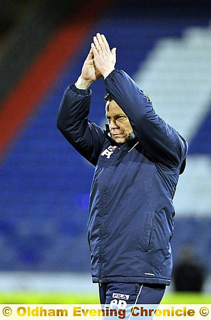 YOU DID US PROUD . . . Athletic boss Paul Dickov applauds the fans. 