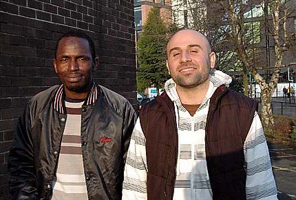 STAYING: Abdoulaye Diabate (left) has been successful in his fight to seek asylum in this country, after strong support from Oldham Unitarian Chapel, which also helped asylum seeker Taha Ghasemi (right) to stay in England 
