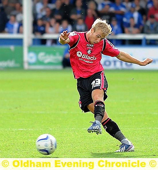 MILLS AND BOOM . . . Joseph Mills has made his mark since joining Athletic on loan from Burnley. 