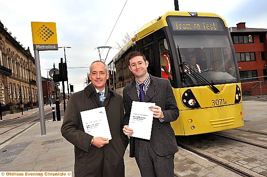 ON the right track . . . Oldham Council chief executive Charlie Parker and council leader Councillor Jim McMahon (right) with the report 


