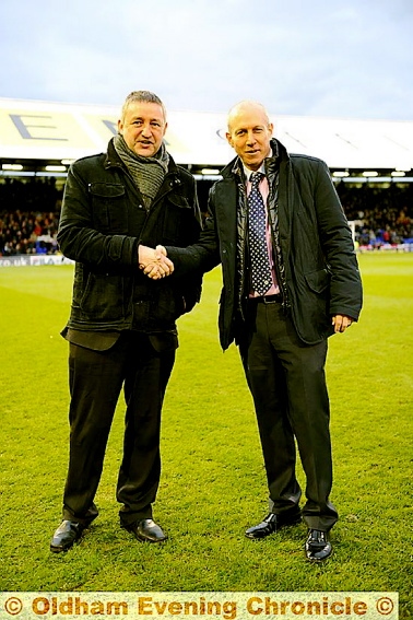 BUILDING FOR THE FUTURE . . . Paul Whitehead, of Holroy Developments (left) with Athletic chairman Simon Corney. 
