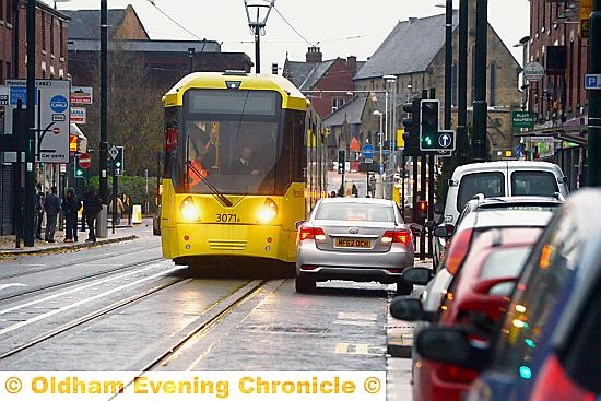 TRAM danger . . . a doubled-parked, car faces the wrong way in Union Street