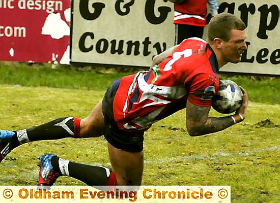 Dale Bloomfield, touching down against a young Salford City Reds side last weekend, faces former club Rochdale Hornets in the Law Cup on Sunday. 
