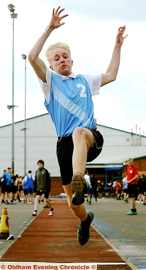 boys’ Year 10 long jump winner Zac Stansfield from Waterhead Academy.