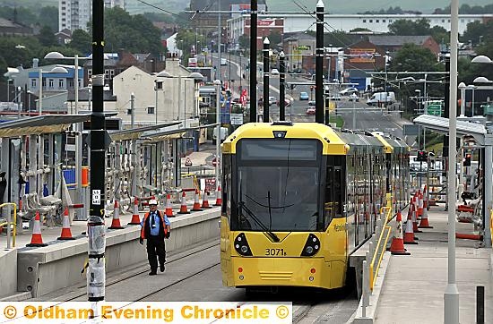 First tram tested at Oldham’s new town centre station. 
