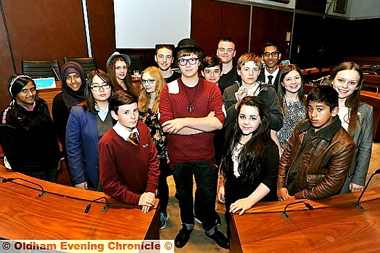 Oldham Youth Council members in Council Chamber.