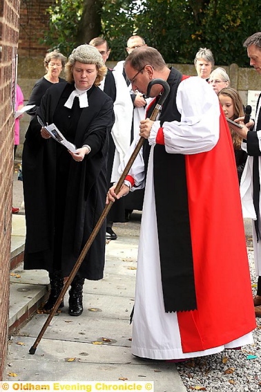 The Bishop of Middleton blesses one of the four corners of the church. 