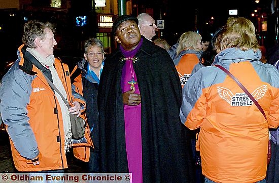 THE Archbishop of York, Dr John Sentamu visits Oldham’s Yorkshire Street with Oldham’s Street Angels.
