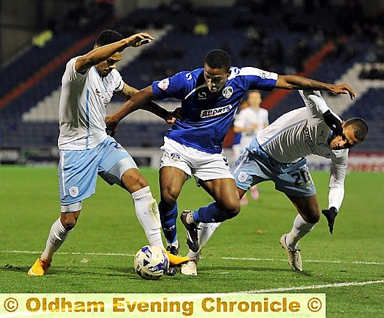CAUSING HAVOC: Dominic Poleon in action against Coventry on Tuesday.