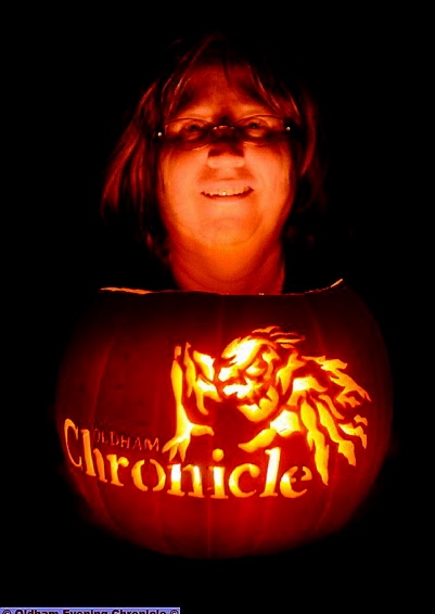Pumpkin artist Adele Richards with her Chronicle pumpkin