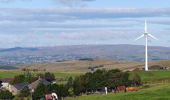 THE wind turbine off Ripponden Road, with Scout Moor wind farm above Rochdale in the background