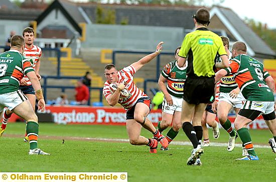 STEVEN Nield tries to stay on his feet as he looks to find a way through the Hunslet defence.