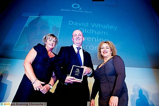 David with his award, wife Wendy (left) and Christie communications chief Maggie Doyle