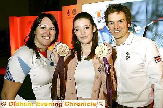 Rebecca Thomson (centre) with Olympic medallists Natalie Waddon and Tim Baillie.