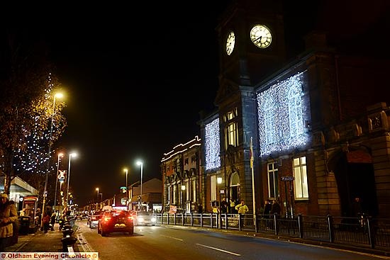 LOOKING festive: the lights go on in the centre of Royton