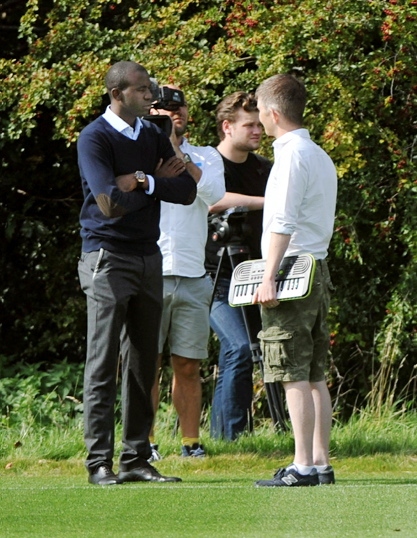 Fabrice Muamba and Gareth Malone chat as filming begins at Latics’ training ground