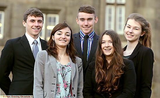TOP class: the pupils (from left) Harvey Jones, Hollie Richardson, Zac Keane, Maddie Jones-Casey and Eleanor Prince 
