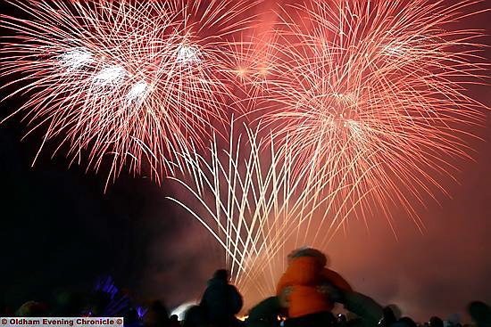SPECTACULAR fireworks lit the night sky over Oldham Edge