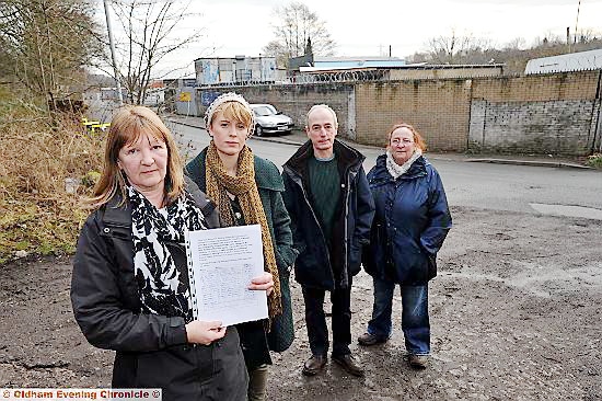 ANGER: From left Shirley Moutassem, Laura Bardsley, Brian Rutherford and Kathleen Unwin, at the site of the proposed development 
