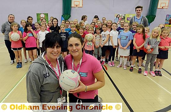 Netball in the Community coaching team Debbie Chapman (left) and Rachael Henry. Pic at The Oldham Academy North.