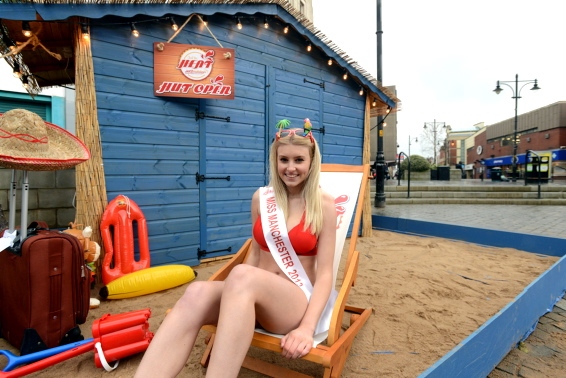 Jet2holidays promo in Oldham town centre. Pic shows Miss Manchester Arabella Durkin (18). 