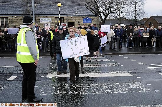 ACTION . . . Protesters will continue the fight for a pelican crossing.  