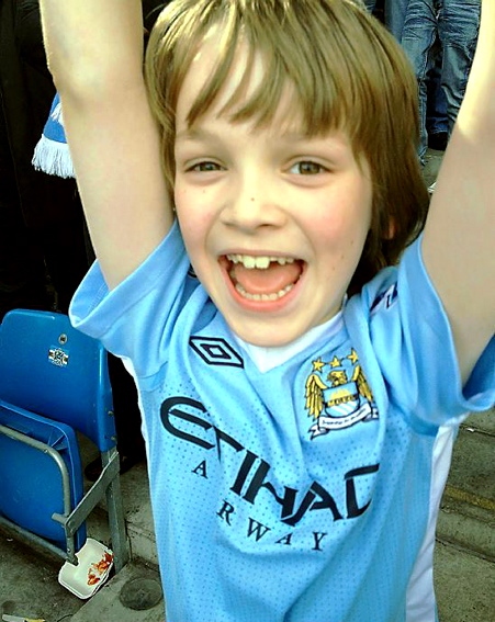 Over the Blue Moon . . . Manchester City fan Elliot Wright 