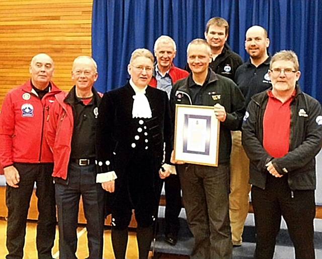 Commendation: Dr Andrew Taylor, second from left, representing Oldham Mountain Rescue Team, with PDMRO representatives and the Lord Lieutenant of Derbyshire William Tucker 