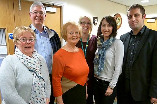 Councillor Barbara Beeley (third from the left) bids farewell to Saddleworth and Lees District Partnership colleagues (from the left), Councillors Val Sedgwick and John McCann, community development officer Christine Wilson, district co-ordinator Lisa MacDonald, and Councillor Garth Harkness 
