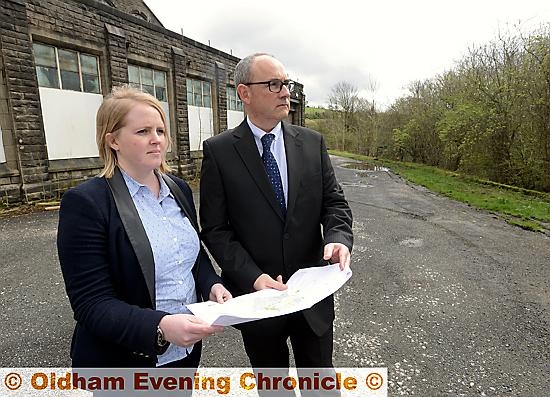 COUNCILLOR Amanda Chadderton and headteacher Matthew Milburn at the site of the new school. 
