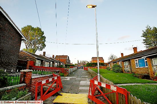 A SINGLE lamp post lights the path in Royley Way 