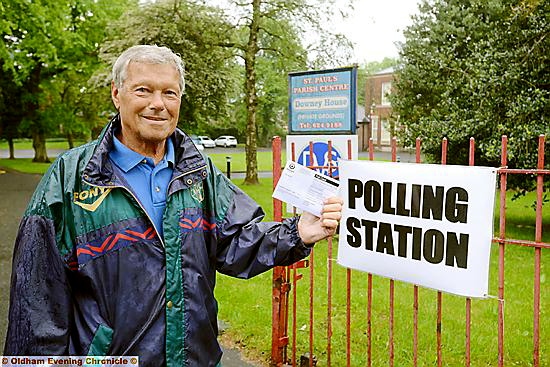 EARLY voter: Kenneth Dean outside the Downey House polling station in Royton