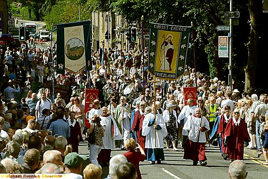 RESIDENTS lined the route as the Bishop of Manchester and local churches, including St Anne’s Lydgate and Christ Church, Friezland, walked to the service in Uppermill