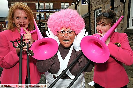 Boobs and Brass band members at Lees: (l-r) Mary Golder, Sarah Chapman and Amber Lewis