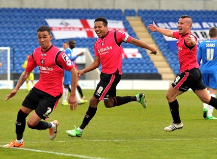 FLASHBACK: Connor Brown celebrates after his cross led to the winning goal at Colchester last season.