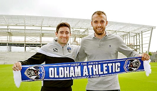 welcome aboard: Liam Kelly with Athletic boss Lee Johnson