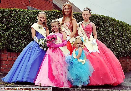 Failsworth carnival queens: (l-r): Eloise Darby (10), Lily Temple (6), Queen Remmie Pearson (17), Florence Temple (2) and Charity Junior Queen Mia Pearson (12)